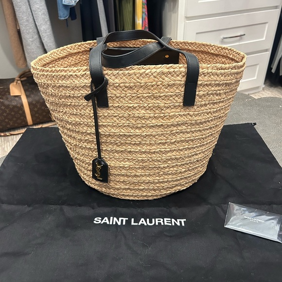 Saint Laurent Ladies Natural Medium Panier Raffia Bag - Picture 6 of 15